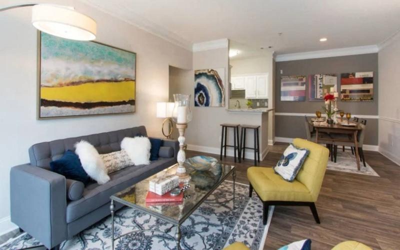a living room with a couch and a coffee table
